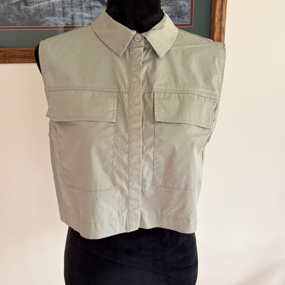 House of Harlow 1960 Utility Shirt Womens Medium Sage Green Cropped Sleeveless